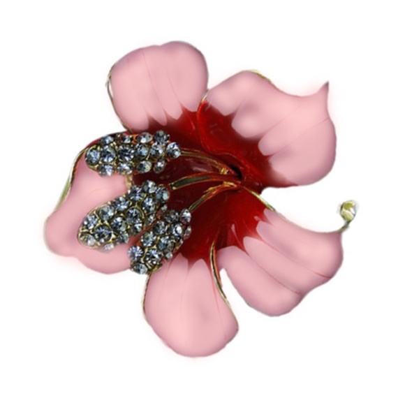 Pink Enamel Crystal Bauhinia Orchid Brooch/Pinback - Fashion Jewelry - Picture 5 of 8